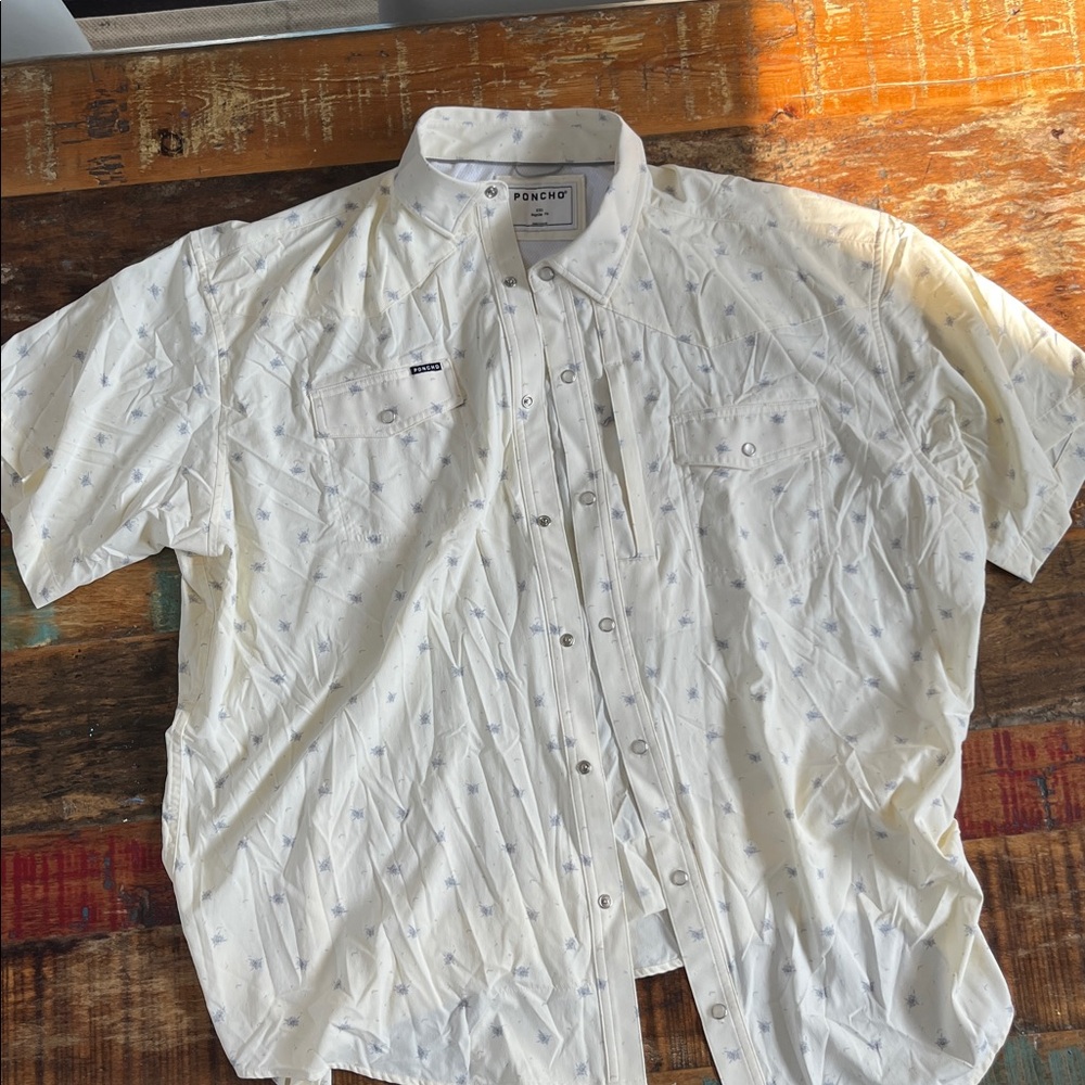 PONCHO Men's White Casual Button Down Shirt